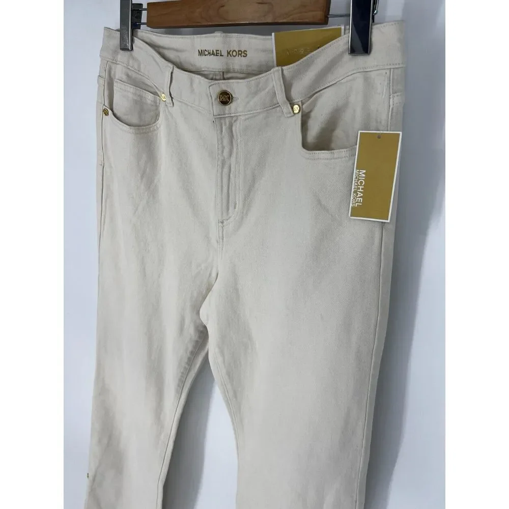 Michael Kors Jeans Womens Size 12 Selma Crop‎ High-Rise Flare Bone NWT